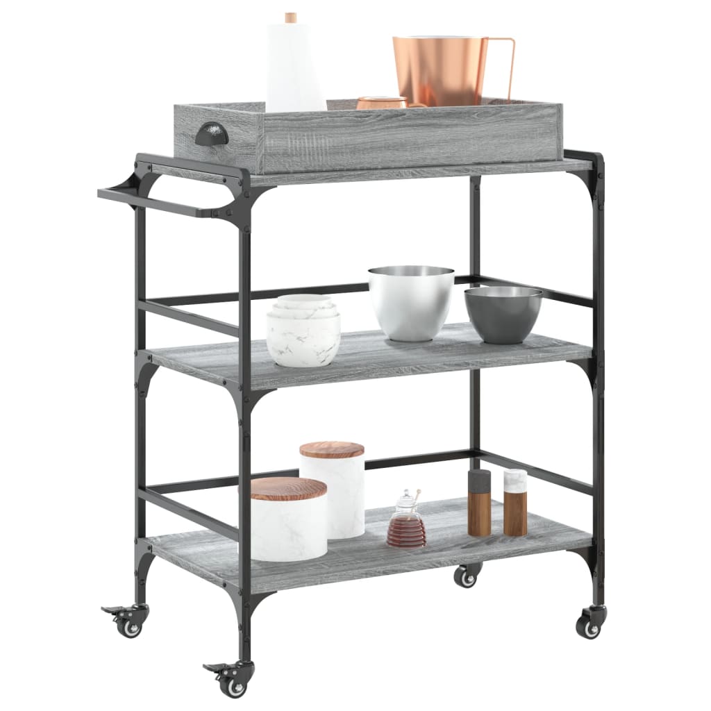 vidaXL Cărucior de bucătărie, gri sonoma 81,5x41x92,5cm lemn prelucrat vidaXL Cărucior de bucătărie, gri sonoma 81,5x41x92,5cm lemn prelucrat
