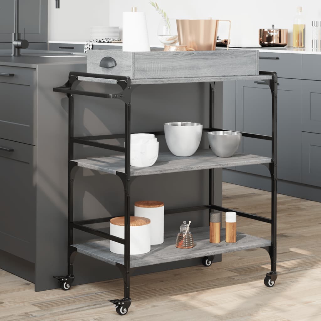 vidaXL Cărucior de bucătărie, gri sonoma 81,5x41x92,5cm lemn prelucrat vidaXL Cărucior de bucătărie, gri sonoma 81,5x41x92,5cm lemn prelucrat
