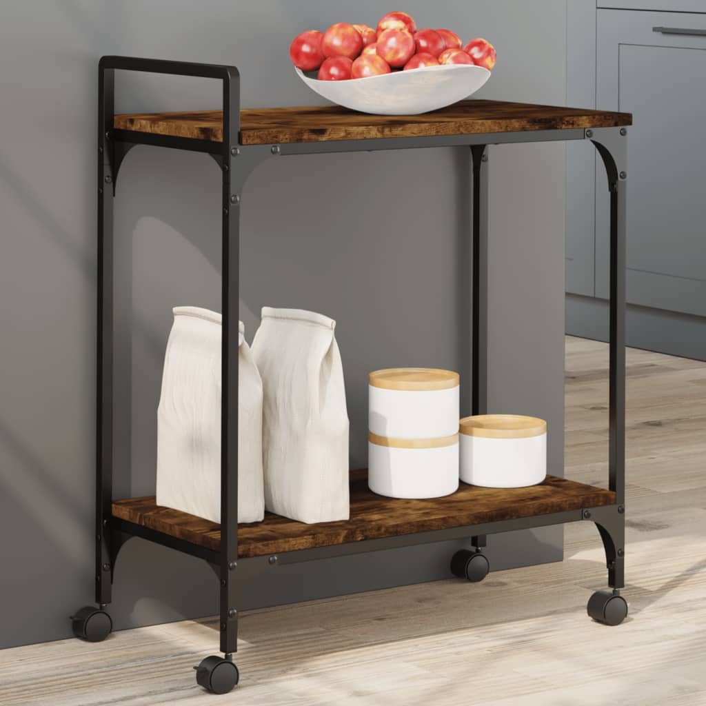 vidaXLCărucior de bucătărie stejar fumuriu60,5x31x72,5cm lemnprelucrat vidaXLCărucior de bucătărie stejar fumuriu60,5x31x72,5cm lemnprelucrat