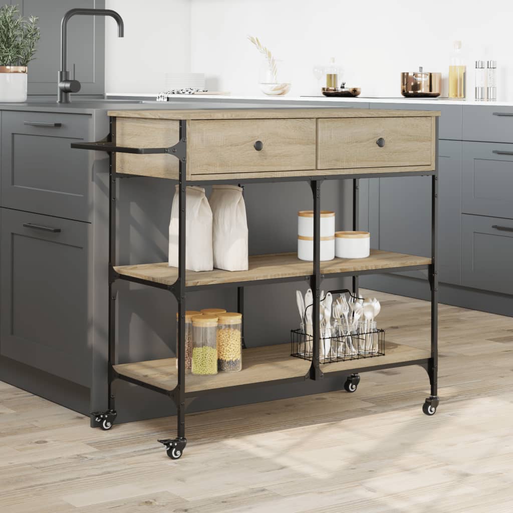 vidaXL Cărucior de bucătărie stejar sonoma 105x42x95 cm lemn prelucrat vidaXL Cărucior de bucătărie stejar sonoma 105x42x95 cm lemn prelucrat
