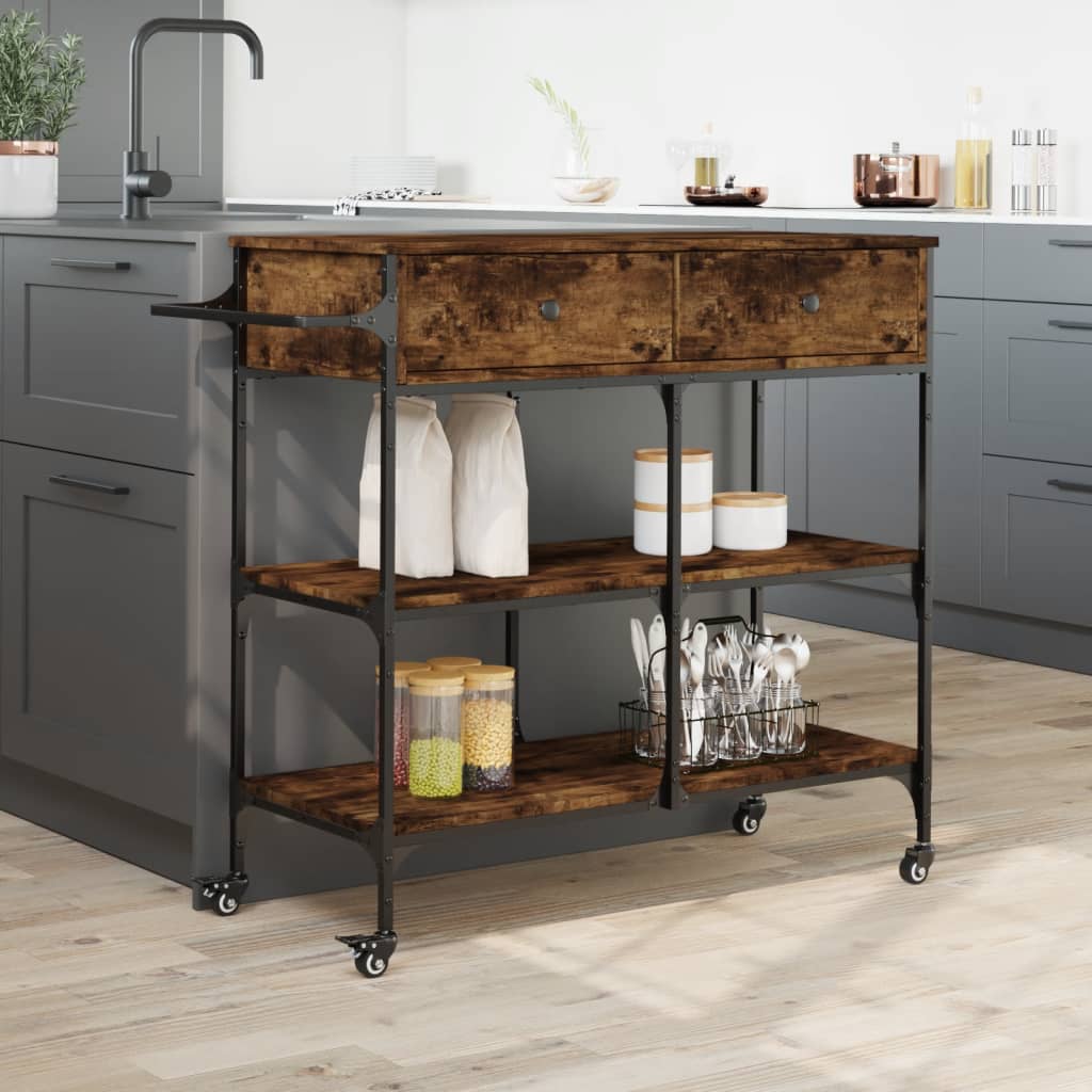 vidaXL Cărucior de bucătărie stejar fumuriu 105x42x95cm lemn prelucrat vidaXL Cărucior de bucătărie stejar fumuriu 105x42x95cm lemn prelucrat
