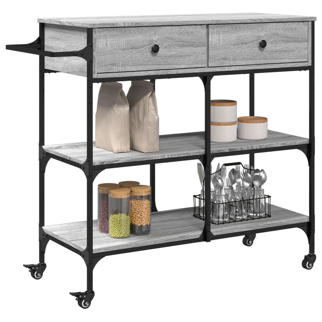 vidaXL Cărucior de bucătărie, gri sonoma, 105x42x95 cm, lemn prelucrat vidaXL Cărucior de bucătărie, gri sonoma, 105x42x95 cm, lemn prelucrat