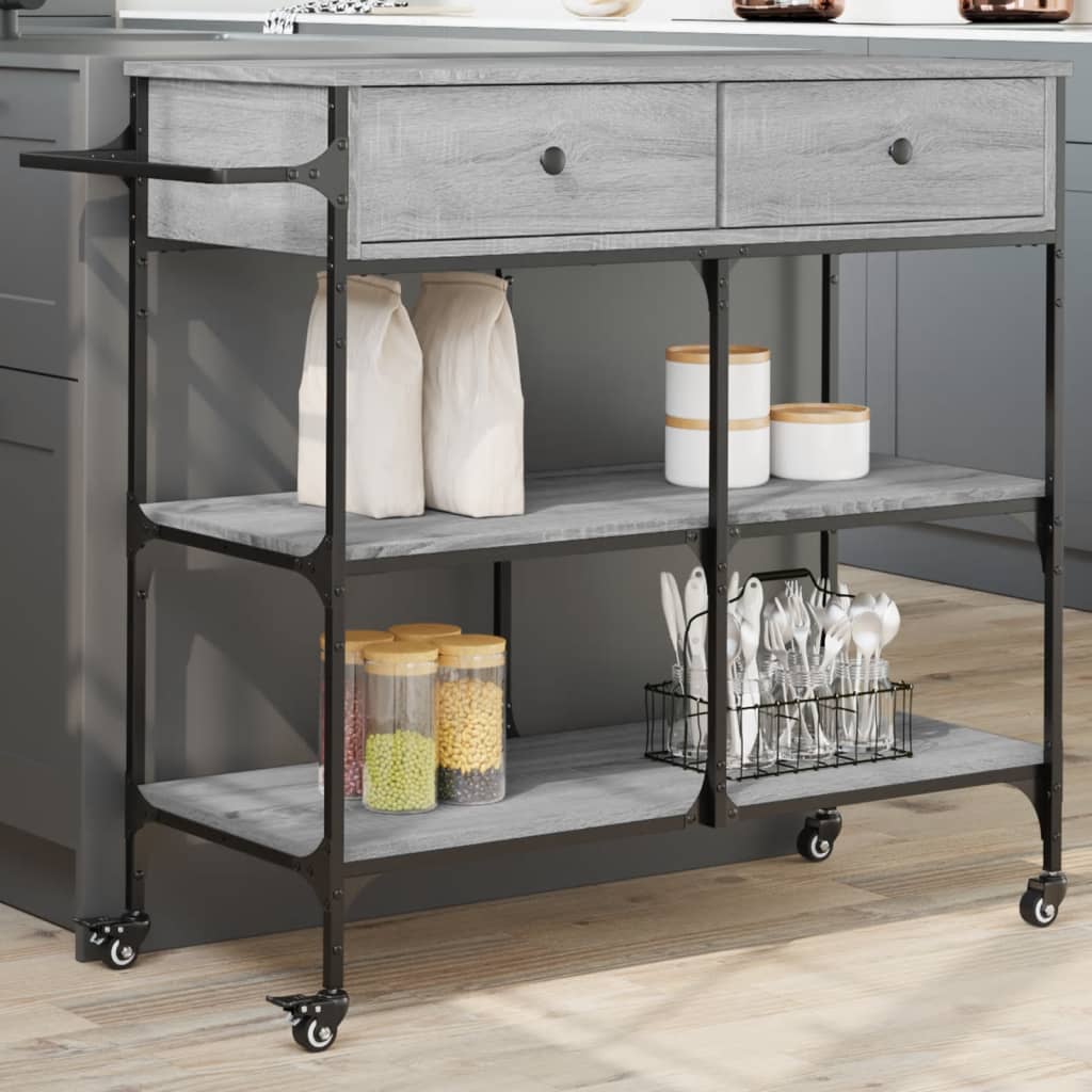 vidaXL Cărucior de bucătărie, gri sonoma, 105x42x95 cm, lemn prelucrat vidaXL Cărucior de bucătărie, gri sonoma, 105x42x95 cm, lemn prelucrat