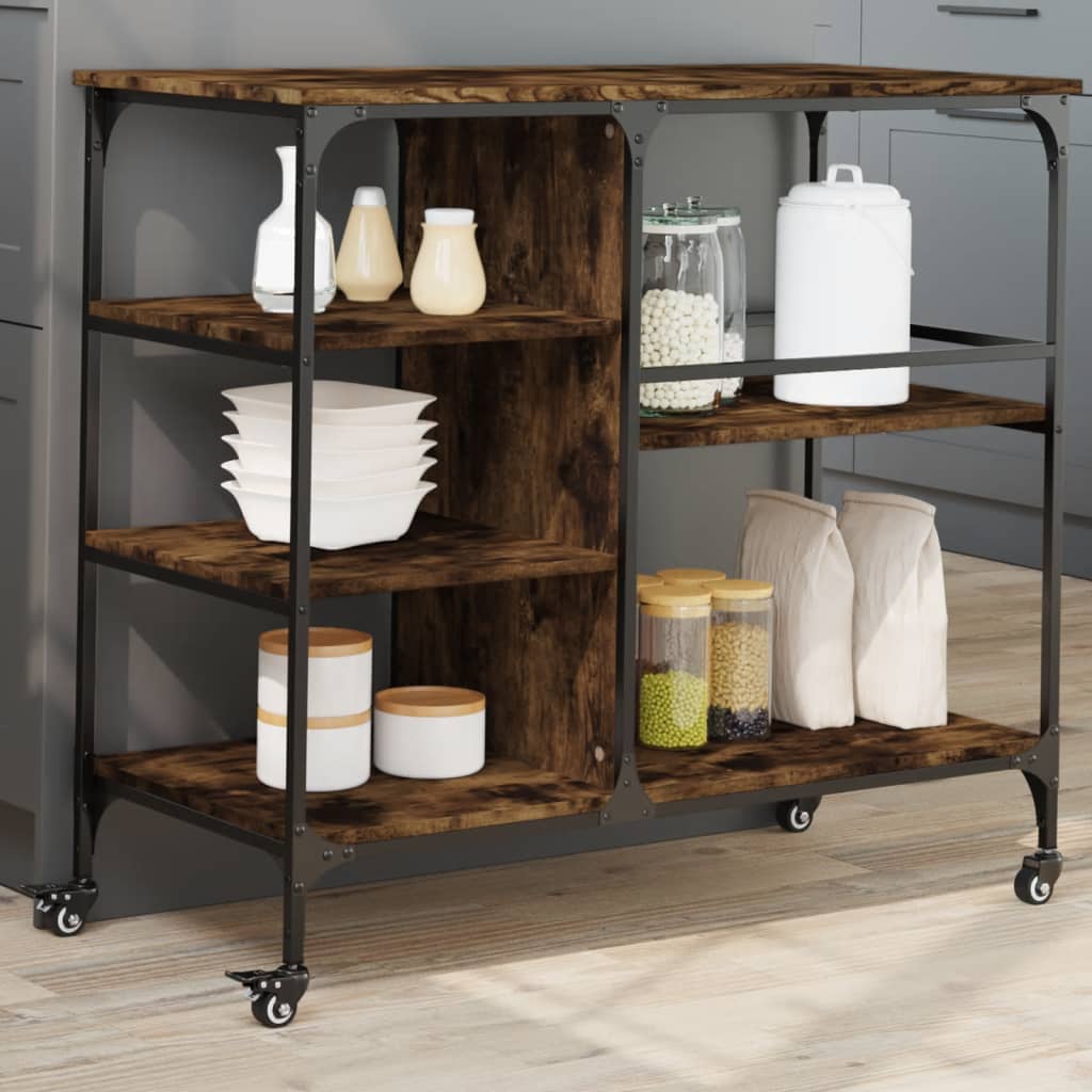 vidaXLCărucior de bucătărie stejar fumuriu100x45x89,5cm lemn prelucrat vidaXLCărucior de bucătărie stejar fumuriu100x45x89,5cm lemn prelucrat