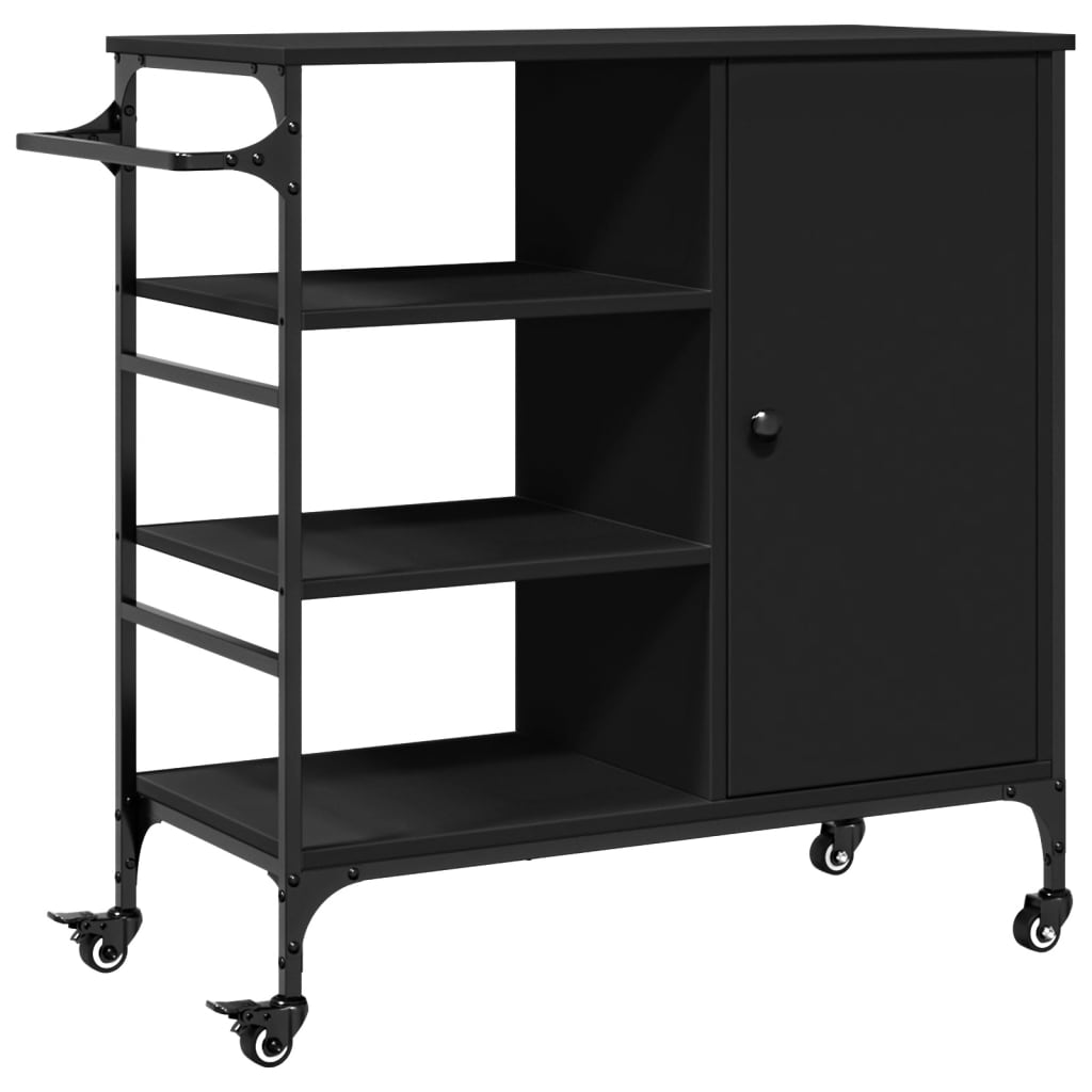 vidaXL Cărucior de bucătărie, negru, 87,5x38,5x84,5cm, lemn prelucrat vidaXL Cărucior de bucătărie, negru, 87,5x38,5x84,5cm, lemn prelucrat