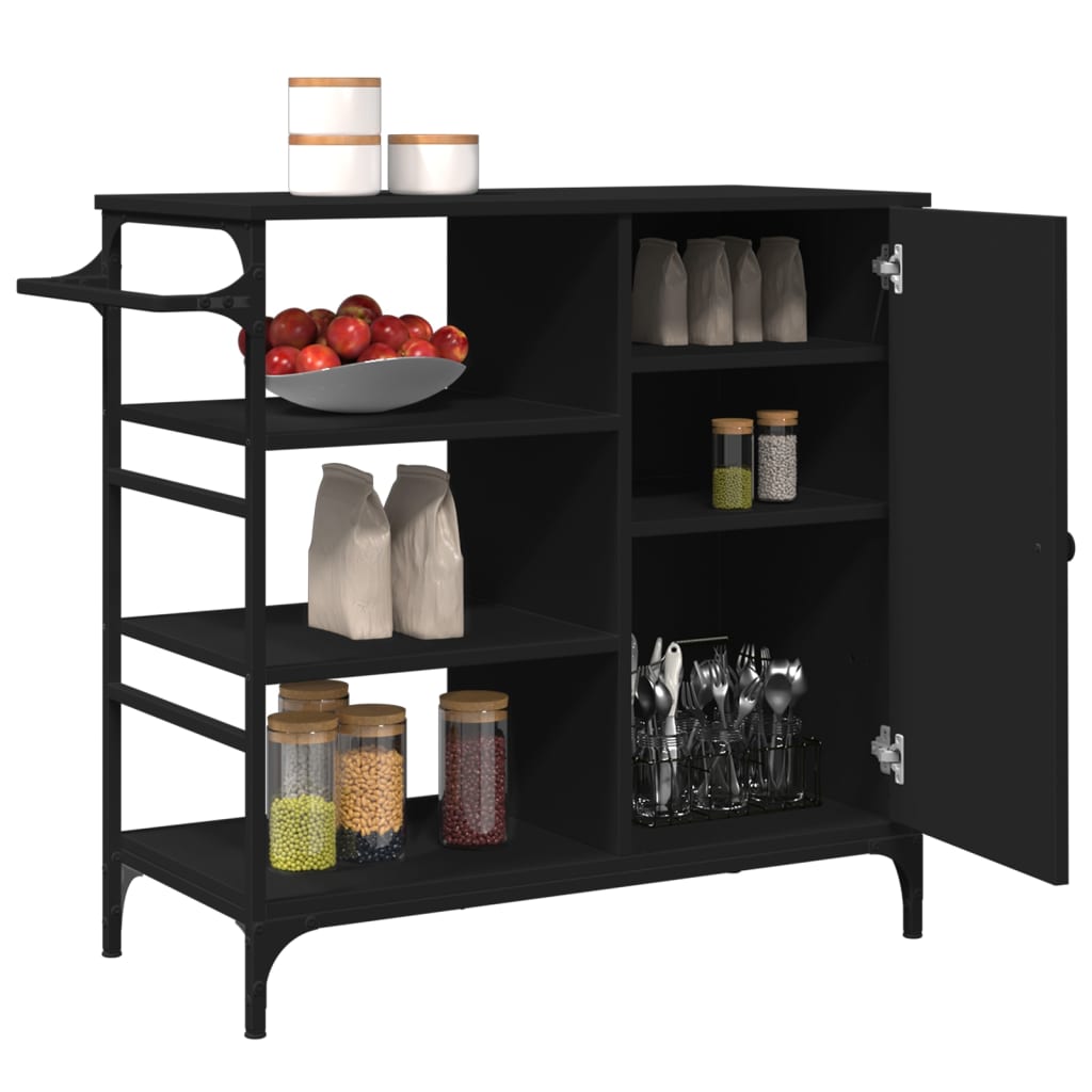 vidaXL Cărucior de bucătărie, negru, 87,5x38,5x84,5cm, lemn prelucrat vidaXL Cărucior de bucătărie, negru, 87,5x38,5x84,5cm, lemn prelucrat
