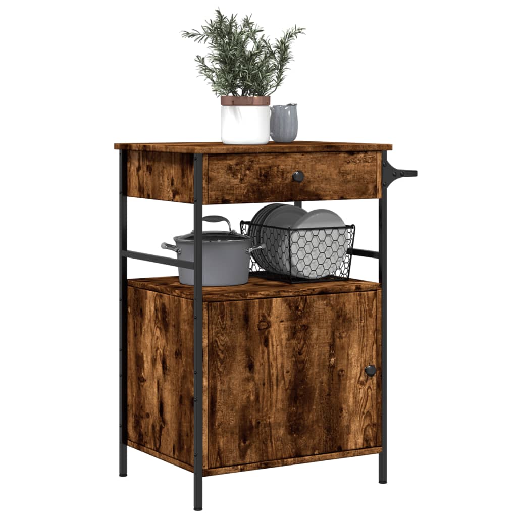 vidaXLCărucior de bucătărie stejar fumuriu 56x43x89,5cm lemn prelucrat vidaXLCărucior de bucătărie stejar fumuriu 56x43x89,5cm lemn prelucrat