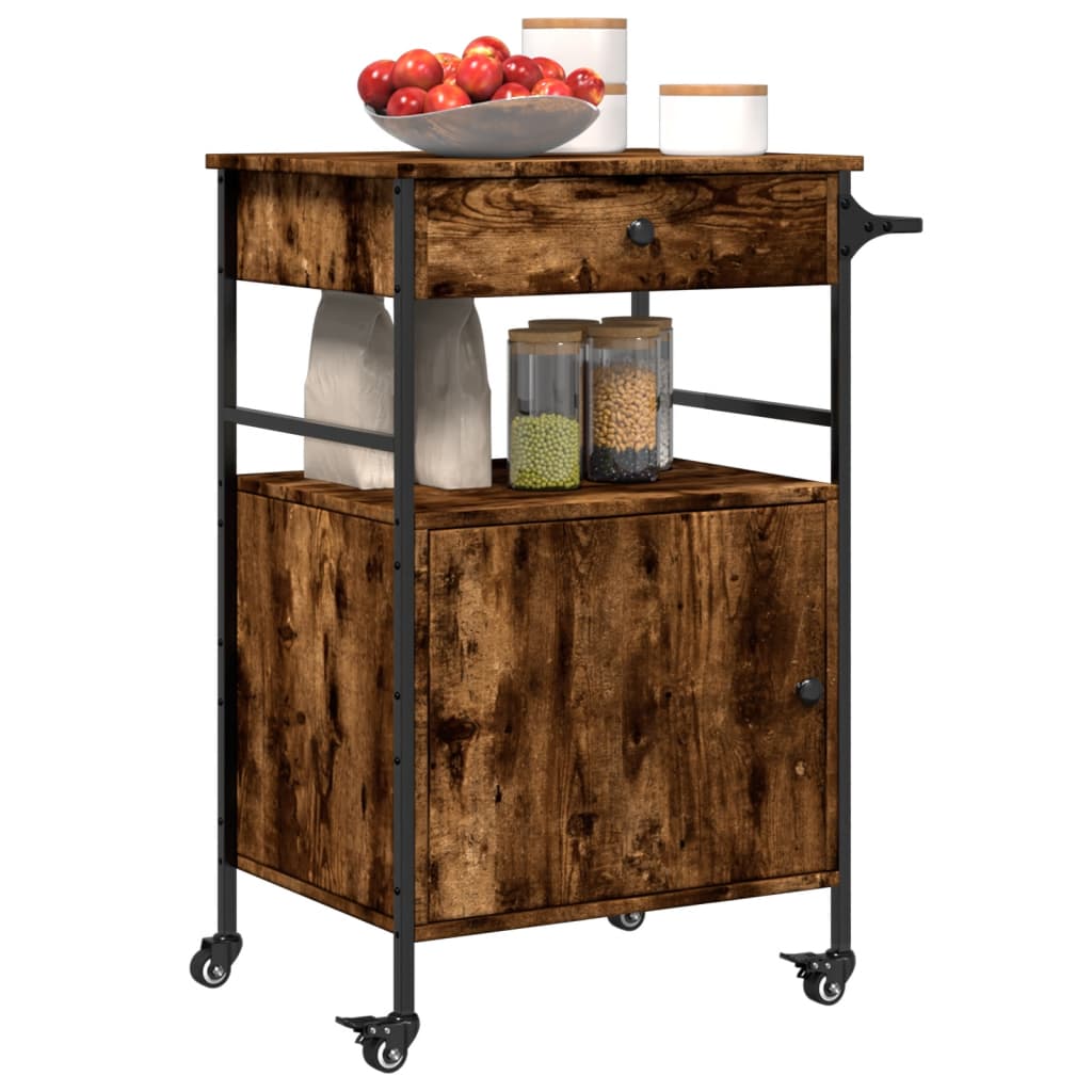 vidaXLCărucior de bucătărie stejar fumuriu 56x43x89,5cm lemn prelucrat vidaXLCărucior de bucătărie stejar fumuriu 56x43x89,5cm lemn prelucrat