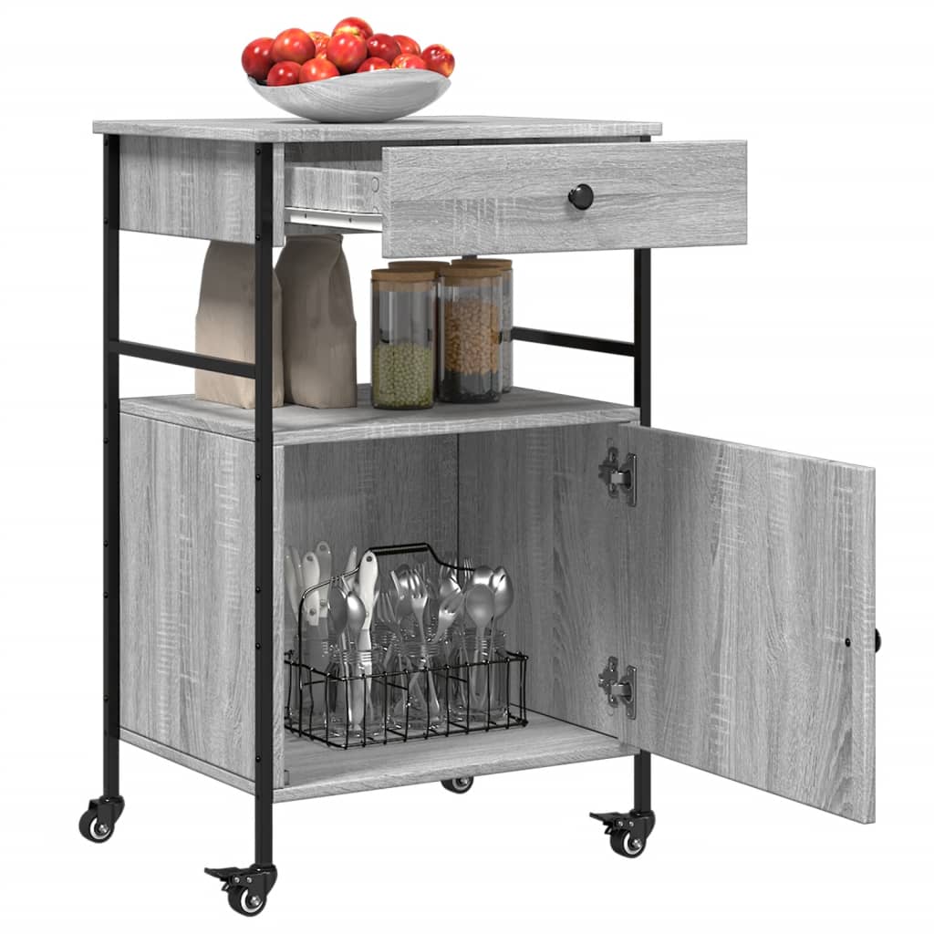 vidaXL Cărucior de bucătărie, gri sonoma, 56x43x89,5cm, lemn prelucrat vidaXL Cărucior de bucătărie, gri sonoma, 56x43x89,5cm, lemn prelucrat