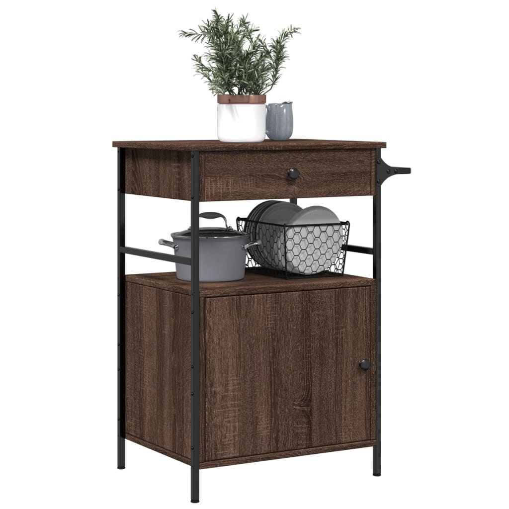 vidaXL Cărucior de bucătărie, stejar maro 56x43x89,5 cm lemn prelucrat vidaXL Cărucior de bucătărie, stejar maro 56x43x89,5 cm lemn prelucrat