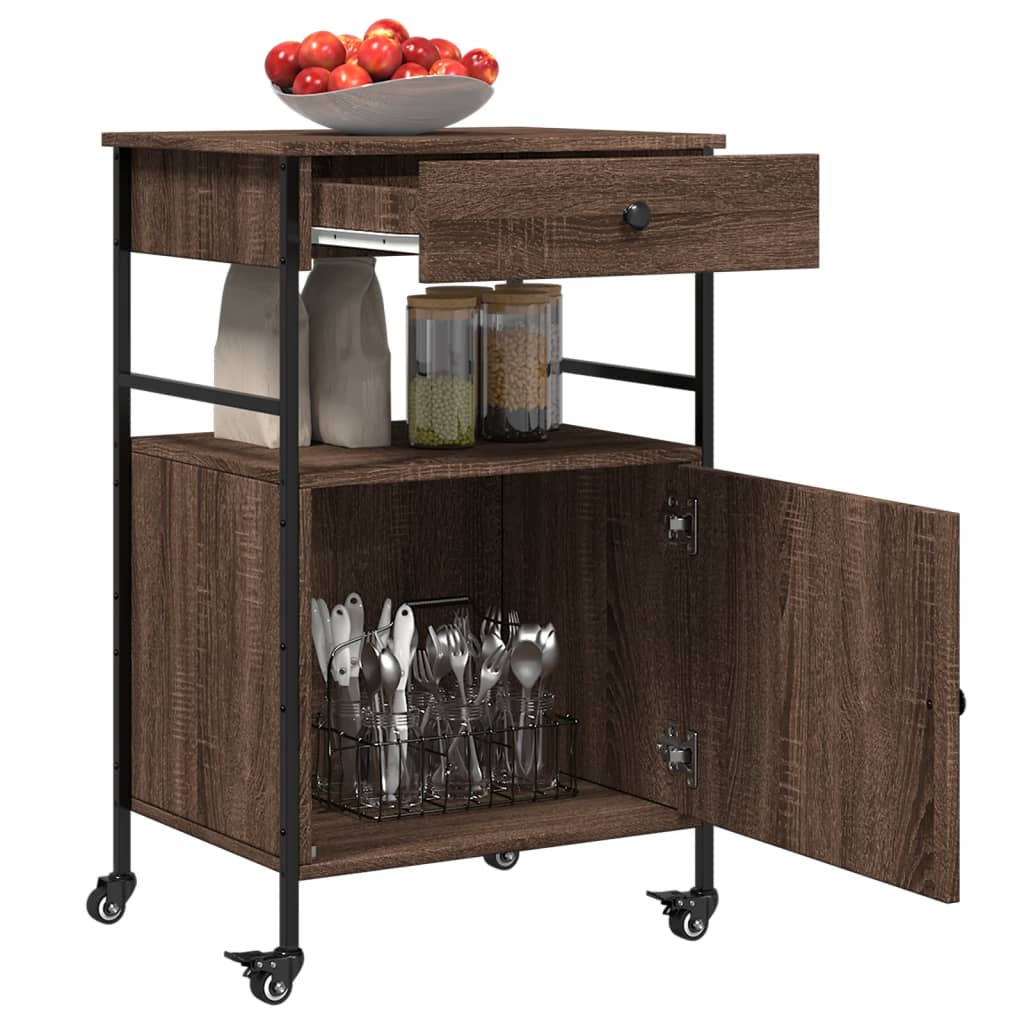 vidaXL Cărucior de bucătărie, stejar maro 56x43x89,5 cm lemn prelucrat vidaXL Cărucior de bucătărie, stejar maro 56x43x89,5 cm lemn prelucrat