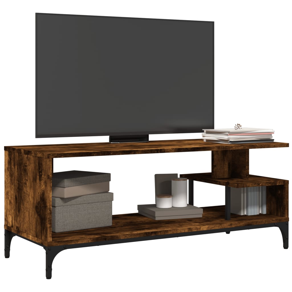 vidaXL Comodă TV, stejar fumuriu, 102x40x41 cm, lemn și oțel vidaXL Comodă TV, stejar fumuriu, 102x40x41 cm, lemn și oțel