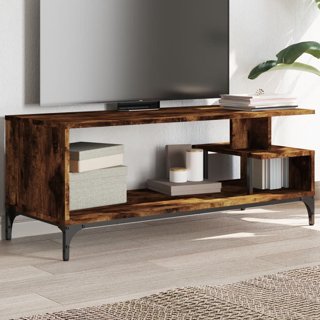 vidaXL Comodă TV, stejar fumuriu, 102x40x41 cm, lemn și oțel vidaXL Comodă TV, stejar fumuriu, 102x40x41 cm, lemn și oțel