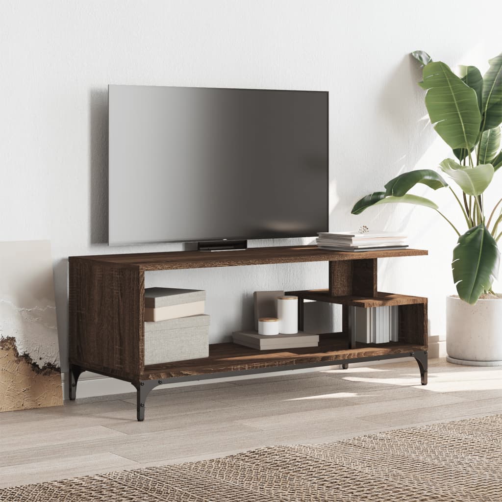 vidaXL Comodă TV, stejar maro, 102x40x41 cm, lemn prelucrat și oțel