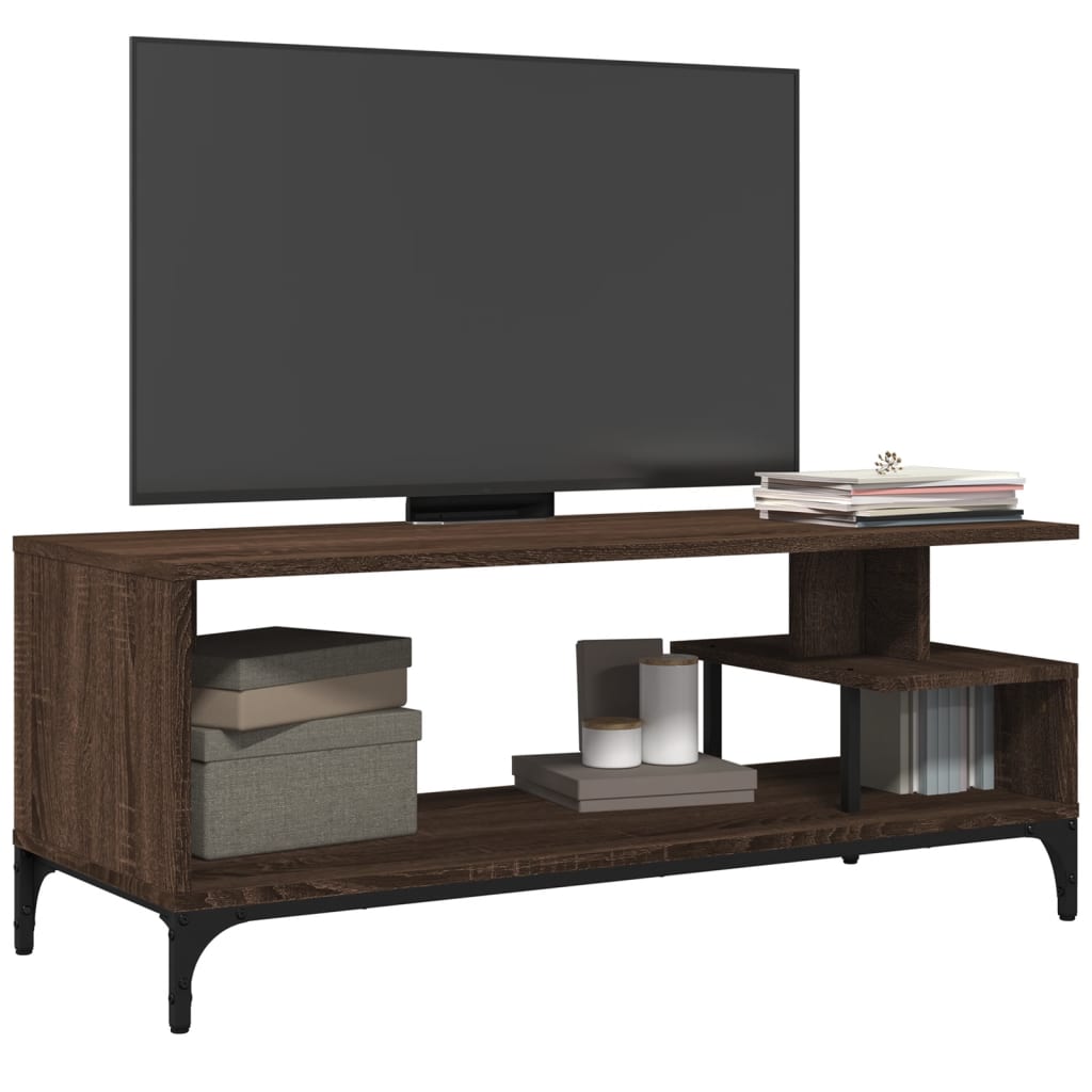 vidaXL Comodă TV, stejar maro, 102x40x41 cm, lemn prelucrat și oțel
