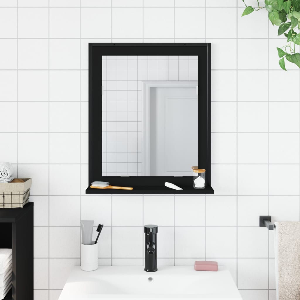 vidaXL Oglindă baie cu raft negru 50x12x60 cm lemn prelucrat