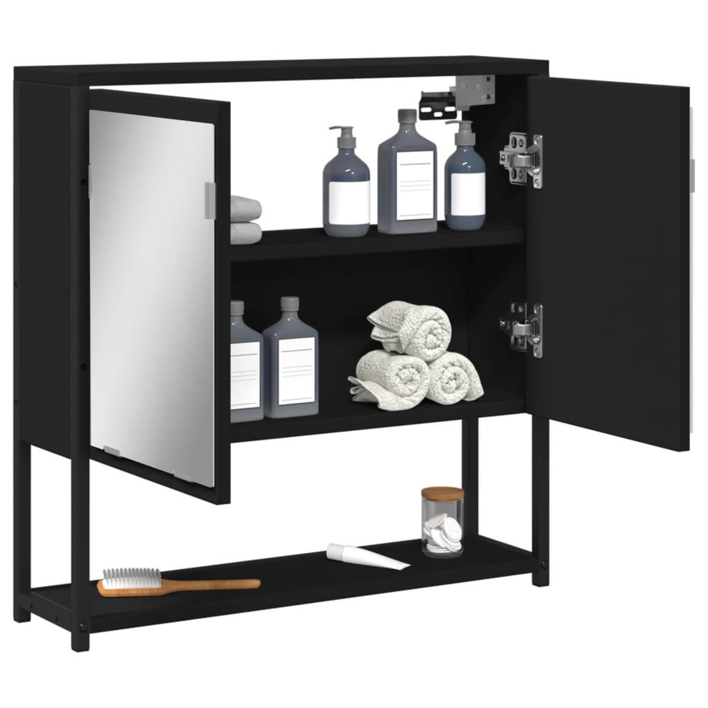 vidaXL Dulap baie cu oglindă negru 60x16x60 cm lemn compozit vidaXL Dulap baie cu oglindă negru 60x16x60 cm lemn compozit