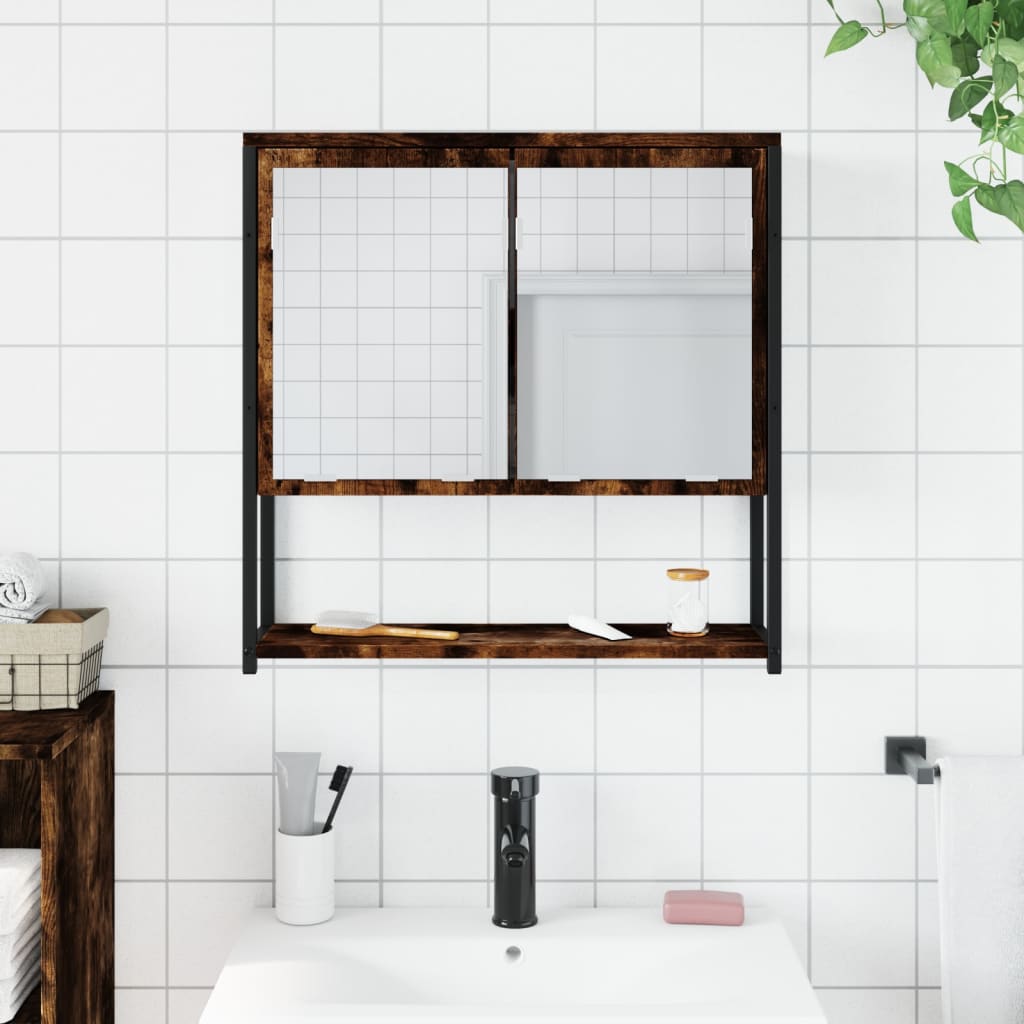 vidaXL Dulap baie cu oglindă stejar fumuriu 60x16x60 cm lemn compozit vidaXL Dulap baie cu oglindă stejar fumuriu 60x16x60 cm lemn compozit
