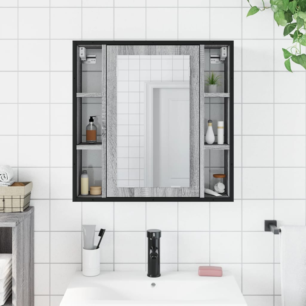 vidaXL Dulap de baie cu oglindă gri sonoma 60x16x60 cm lemn compozit vidaXL Dulap de baie cu oglindă gri sonoma 60x16x60 cm lemn compozit