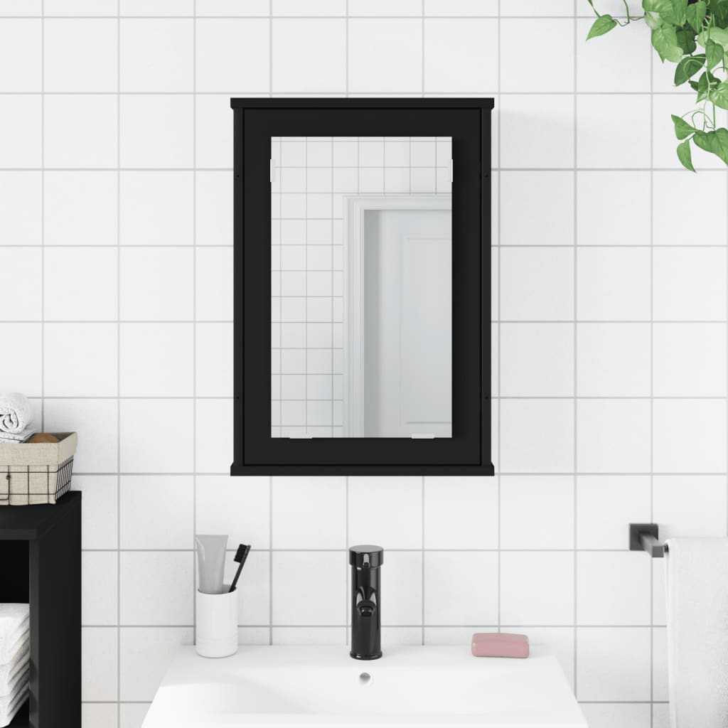 vidaXL Dulap baie cu oglindă negru 42x12x60 cm lemn compozit vidaXL Dulap baie cu oglindă negru 42x12x60 cm lemn compozit