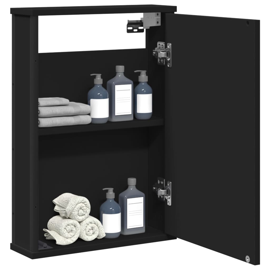 vidaXL Dulap baie cu oglindă negru 42x12x60 cm lemn compozit vidaXL Dulap baie cu oglindă negru 42x12x60 cm lemn compozit