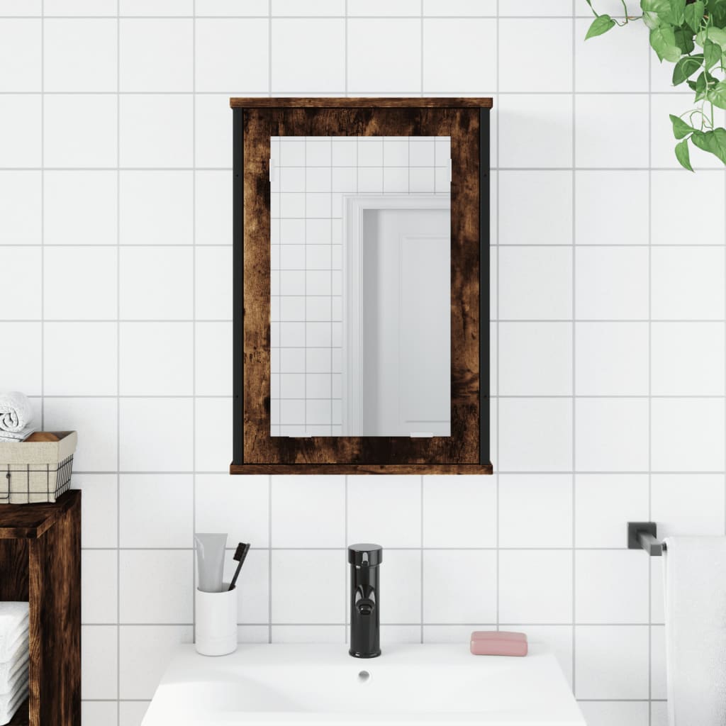 vidaXL Dulap baie cu oglindă stejar fumuriu 42x12x60 cm lemn compozit vidaXL Dulap baie cu oglindă stejar fumuriu 42x12x60 cm lemn compozit