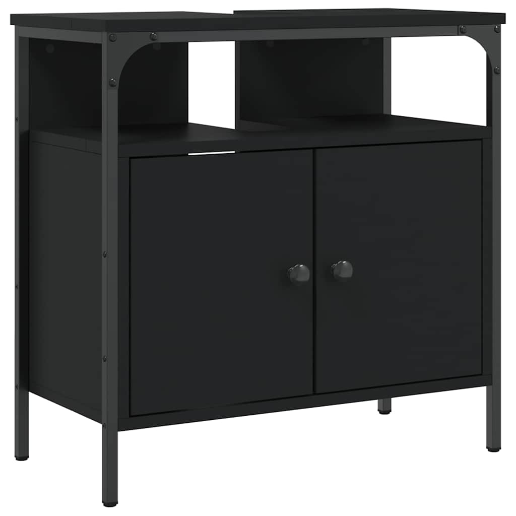 vidaXL Dulap pentru chiuvetă baie, negru, 60x30x60 cm, lemn prelucrat vidaXL Dulap pentru chiuvetă baie, negru, 60x30x60 cm, lemn prelucrat