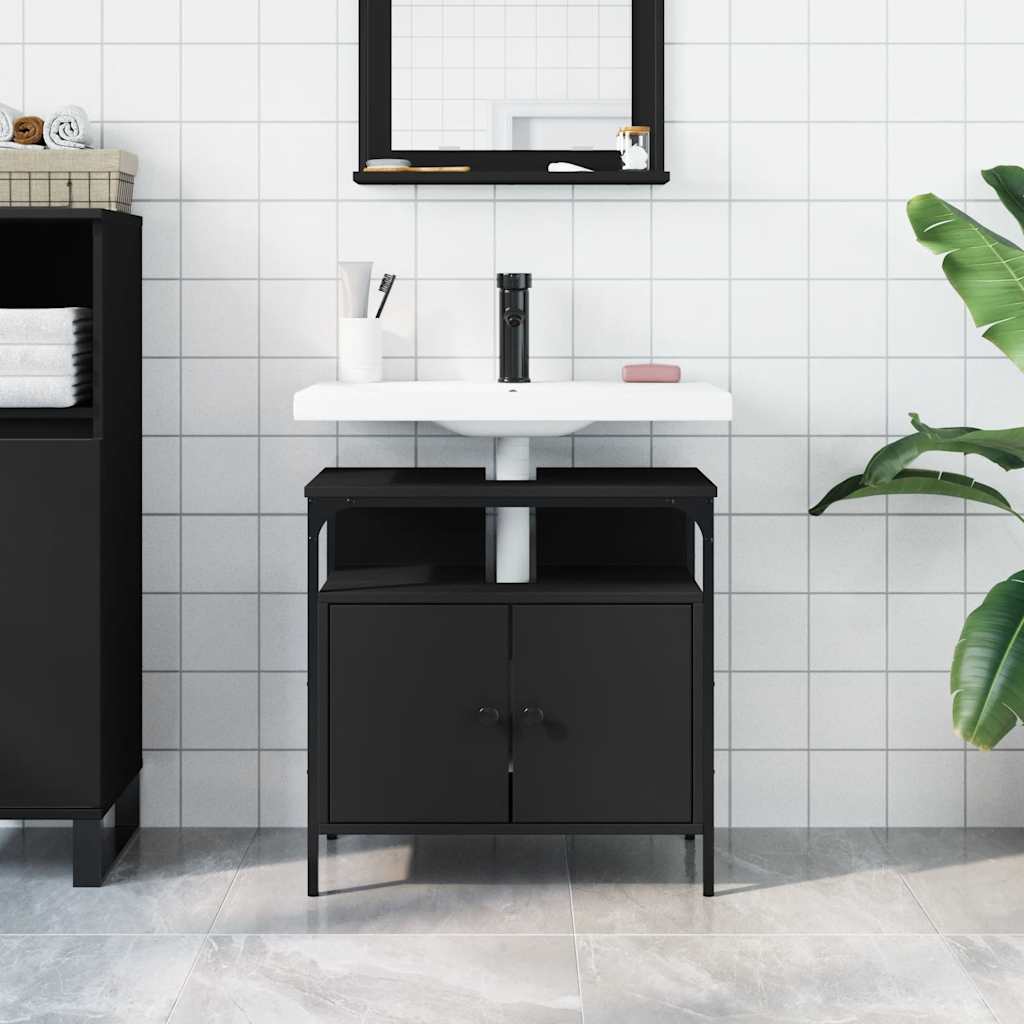 vidaXL Dulap pentru chiuvetă baie, negru, 60x30x60 cm, lemn prelucrat vidaXL Dulap pentru chiuvetă baie, negru, 60x30x60 cm, lemn prelucrat