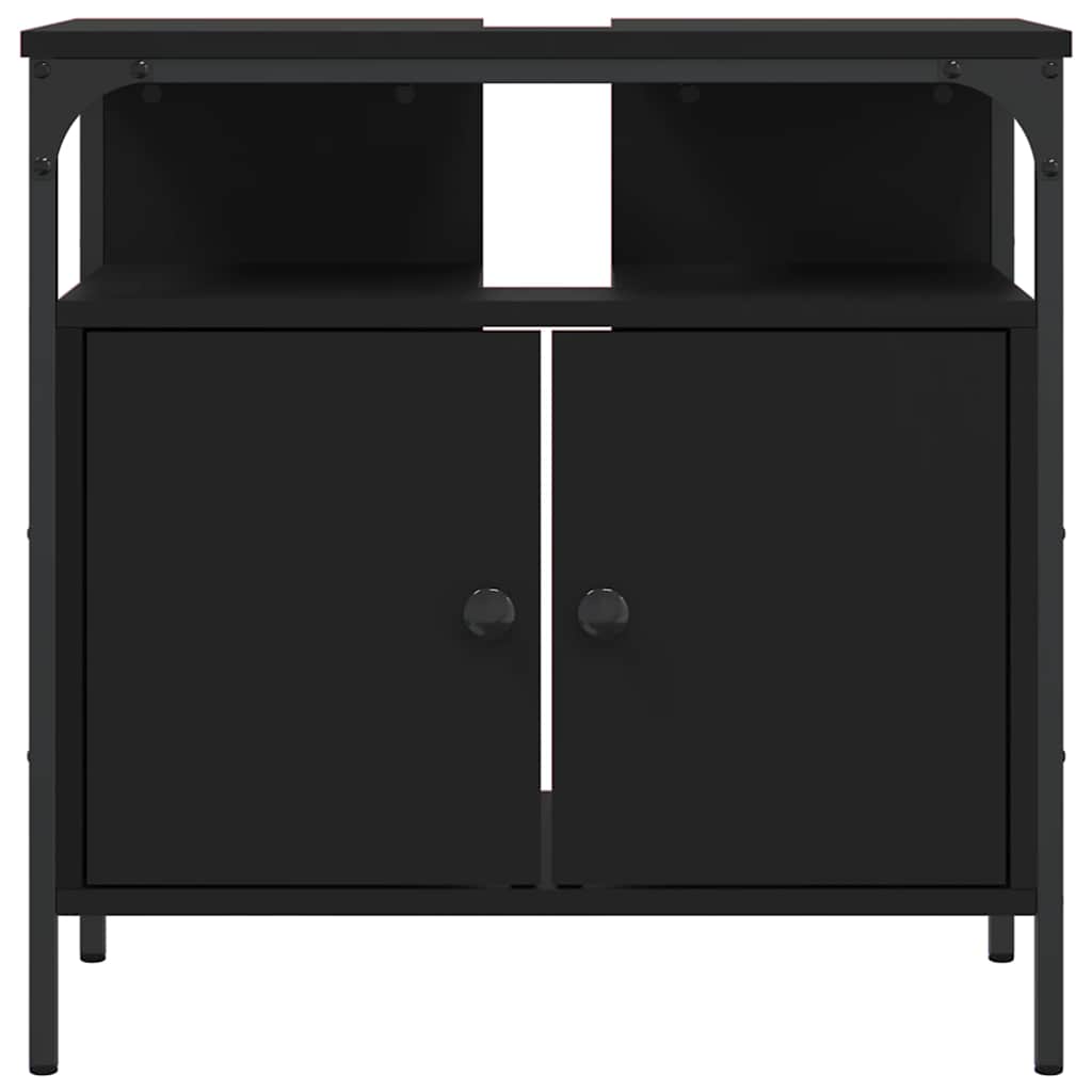 vidaXL Dulap pentru chiuvetă baie, negru, 60x30x60 cm, lemn prelucrat vidaXL Dulap pentru chiuvetă baie, negru, 60x30x60 cm, lemn prelucrat