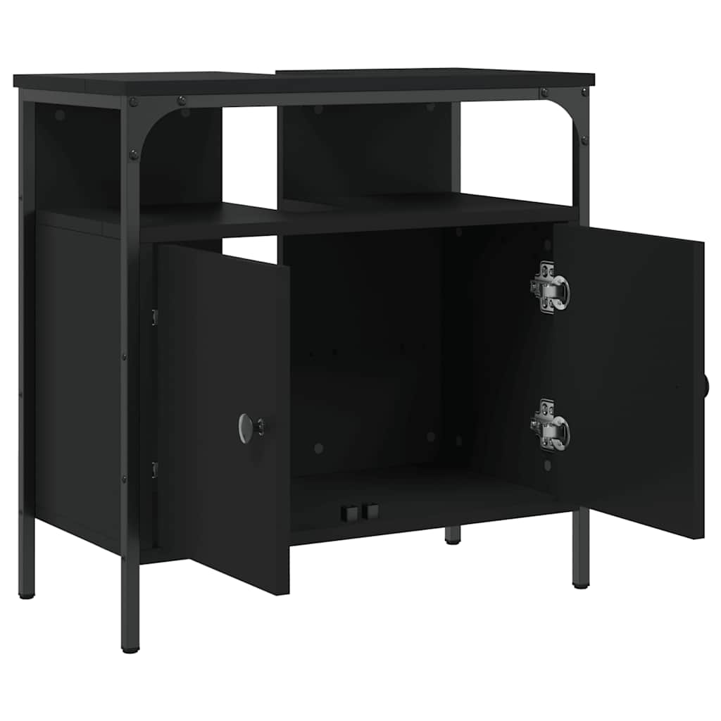 vidaXL Dulap pentru chiuvetă baie, negru, 60x30x60 cm, lemn prelucrat vidaXL Dulap pentru chiuvetă baie, negru, 60x30x60 cm, lemn prelucrat