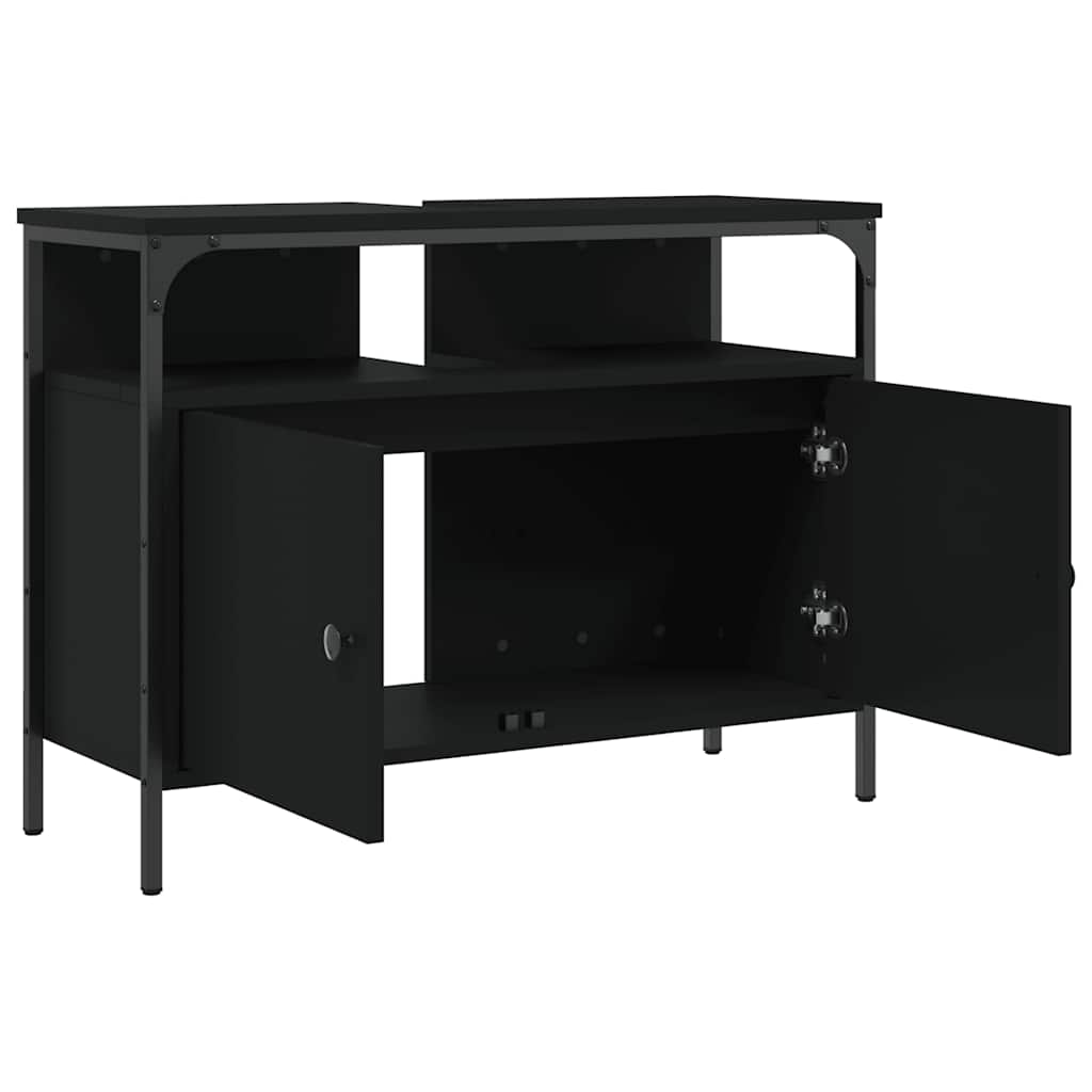 vidaXL Dulap pentru chiuvetă baie, negru, 80x30x60 cm, lemn prelucrat vidaXL Dulap pentru chiuvetă baie, negru, 80x30x60 cm, lemn prelucrat