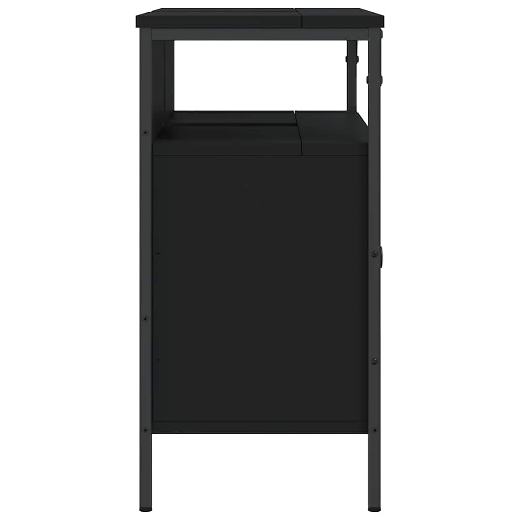 vidaXL Dulap pentru chiuvetă baie, negru, 80x30x60 cm, lemn prelucrat vidaXL Dulap pentru chiuvetă baie, negru, 80x30x60 cm, lemn prelucrat