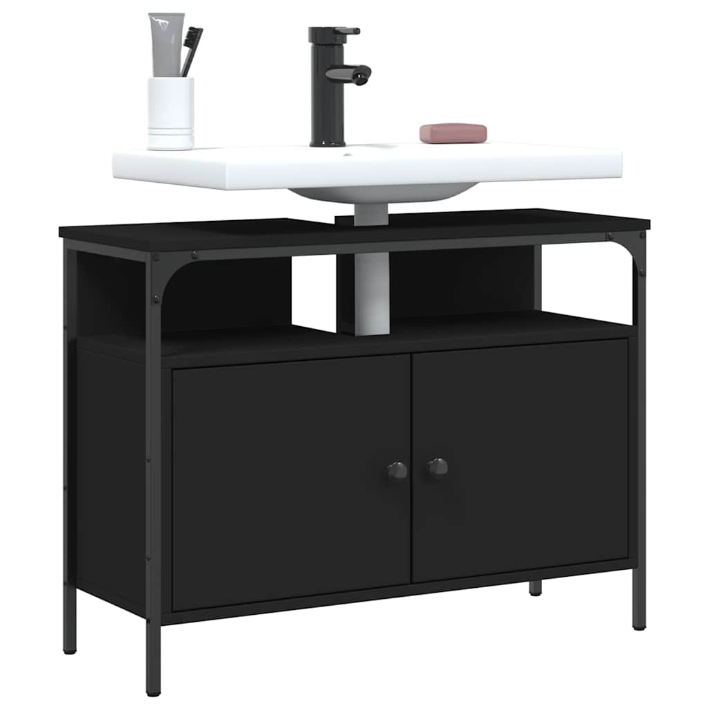 vidaXL Dulap pentru chiuvetă baie, negru, 80x30x60 cm, lemn prelucrat vidaXL Dulap pentru chiuvetă baie, negru, 80x30x60 cm, lemn prelucrat
