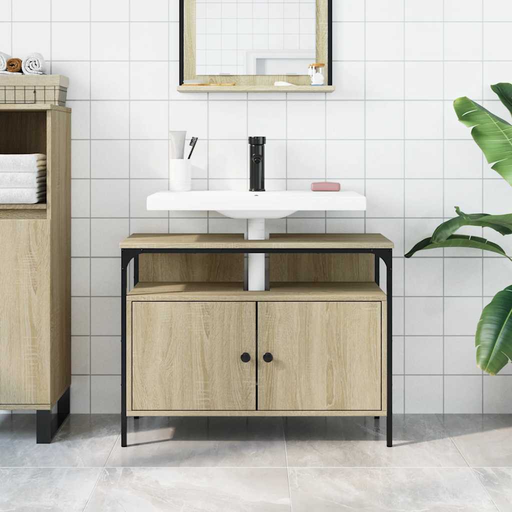 vidaXL Dulap chiuvetă baie, stejar sonoma, 80x30x60 cm, lemn prelucrat vidaXL Dulap chiuvetă baie, stejar sonoma, 80x30x60 cm, lemn prelucrat