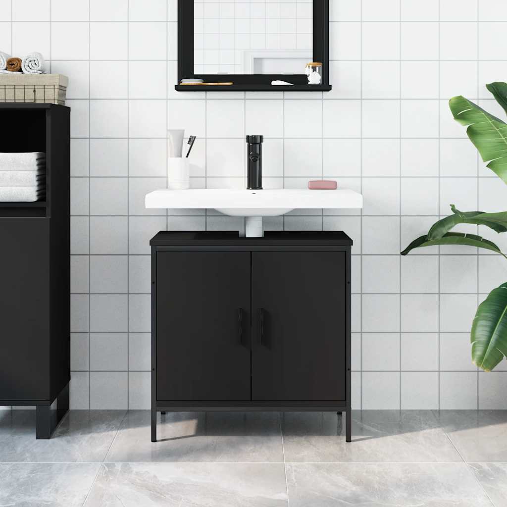 vidaXL Dulap pentru chiuvetă baie, negru, 60x30x60 cm, lemn prelucrat vidaXL Dulap pentru chiuvetă baie, negru, 60x30x60 cm, lemn prelucrat