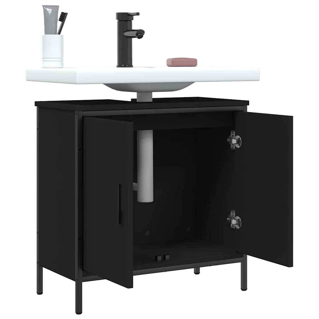 vidaXL Dulap pentru chiuvetă baie, negru, 60x30x60 cm, lemn prelucrat vidaXL Dulap pentru chiuvetă baie, negru, 60x30x60 cm, lemn prelucrat