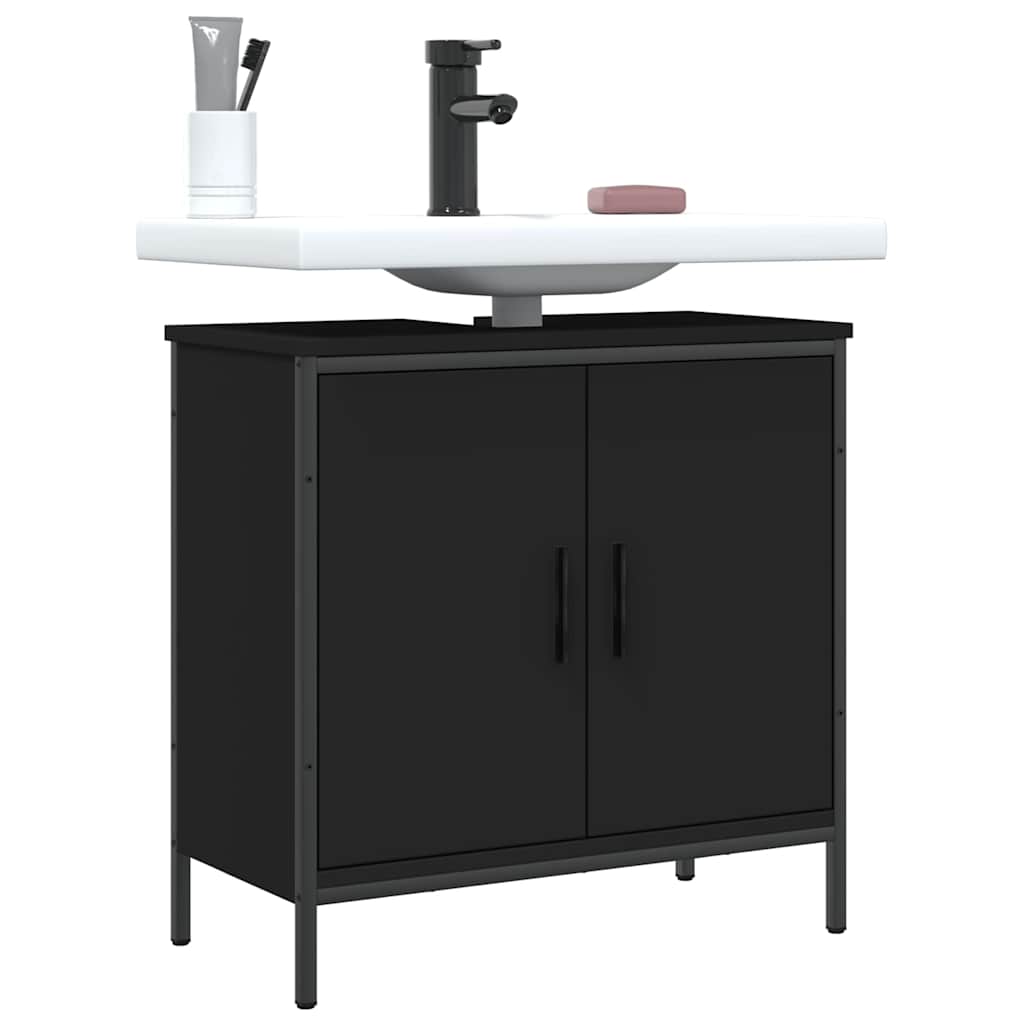 vidaXL Dulap pentru chiuvetă baie, negru, 60x30x60 cm, lemn prelucrat vidaXL Dulap pentru chiuvetă baie, negru, 60x30x60 cm, lemn prelucrat
