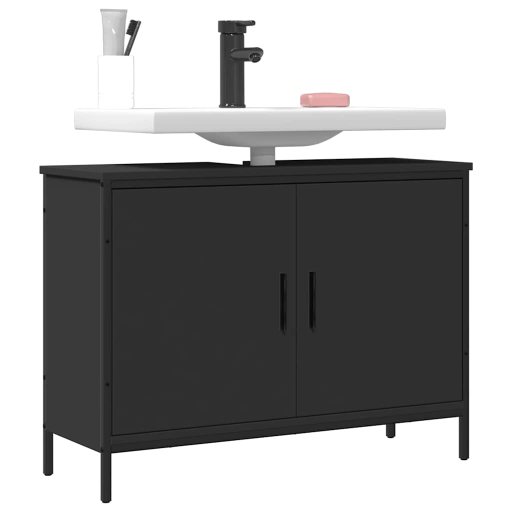 vidaXL Dulap pentru chiuvetă baie, negru, 80x30x60 cm, lemn prelucrat vidaXL Dulap pentru chiuvetă baie, negru, 80x30x60 cm, lemn prelucrat