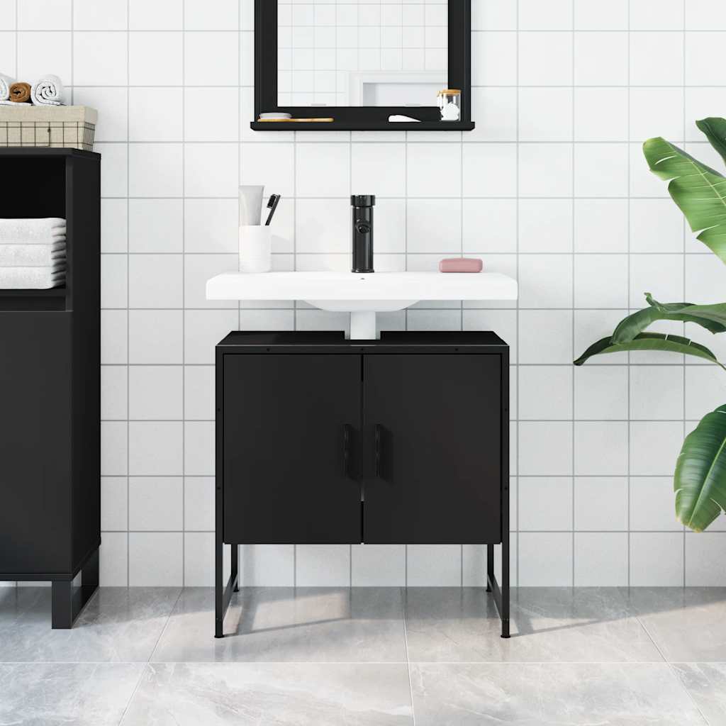 vidaXL Dulap pentru chiuvetă baie, negru, 60x33x60 cm, lemn prelucrat vidaXL Dulap pentru chiuvetă baie, negru, 60x33x60 cm, lemn prelucrat