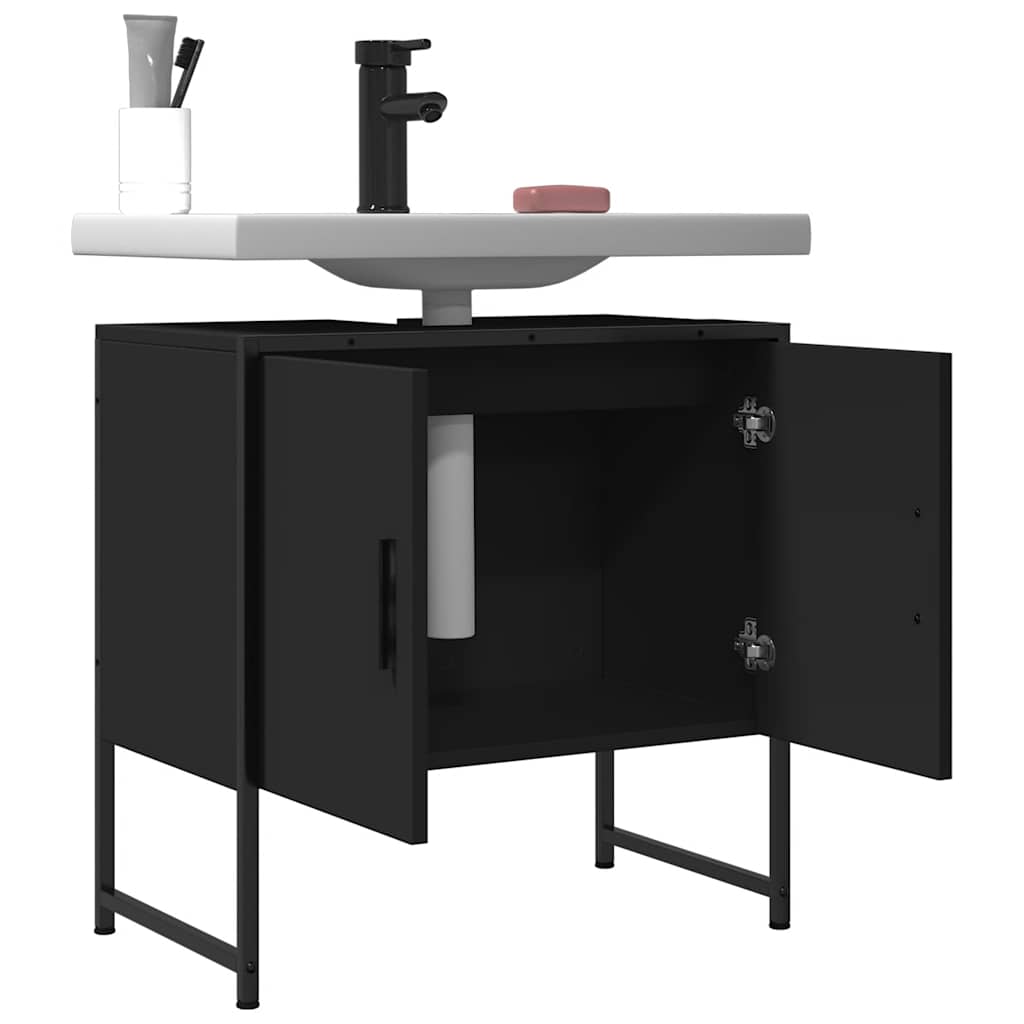 vidaXL Dulap pentru chiuvetă baie, negru, 60x33x60 cm, lemn prelucrat vidaXL Dulap pentru chiuvetă baie, negru, 60x33x60 cm, lemn prelucrat