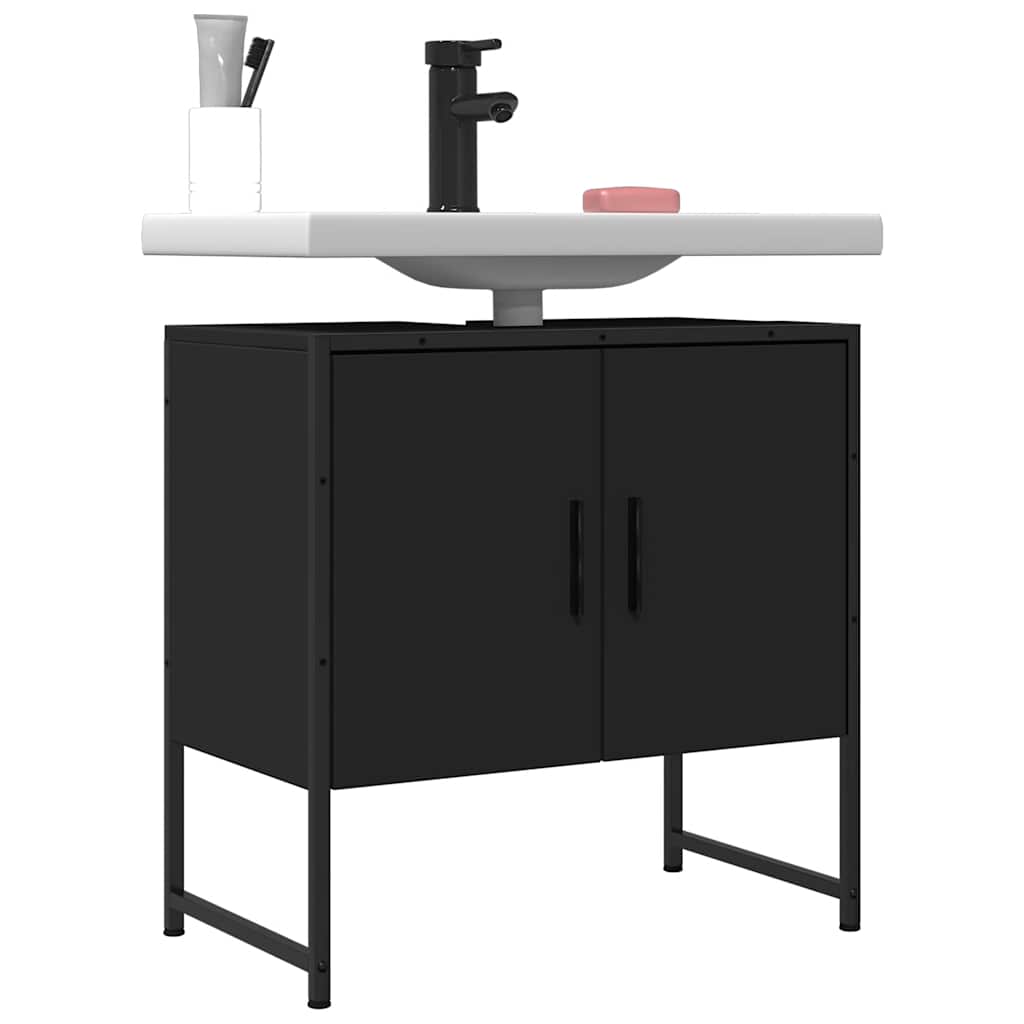 vidaXL Dulap pentru chiuvetă baie, negru, 60x33x60 cm, lemn prelucrat vidaXL Dulap pentru chiuvetă baie, negru, 60x33x60 cm, lemn prelucrat