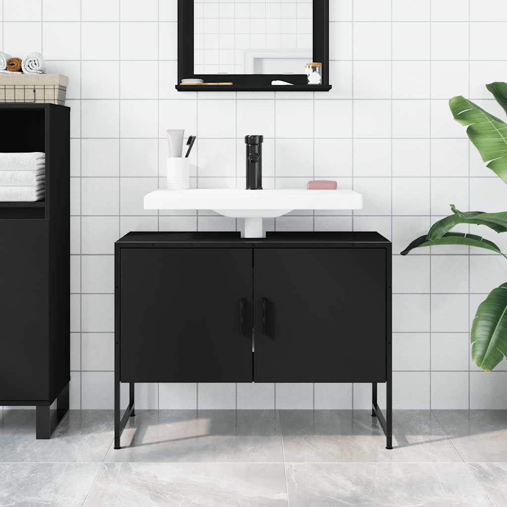 vidaXL Dulap chiuveta de baie, negru, 80x33x60 cm, lemn compozit vidaXL Dulap chiuveta de baie, negru, 80x33x60 cm, lemn compozit