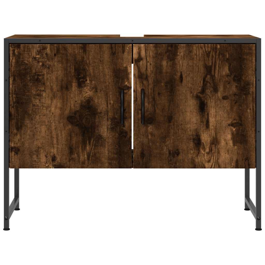 vidaXL Dulap chiuveta de baie stejar fumuriu 80x33x60 cm lemn compozit vidaXL Dulap chiuveta de baie stejar fumuriu 80x33x60 cm lemn compozit