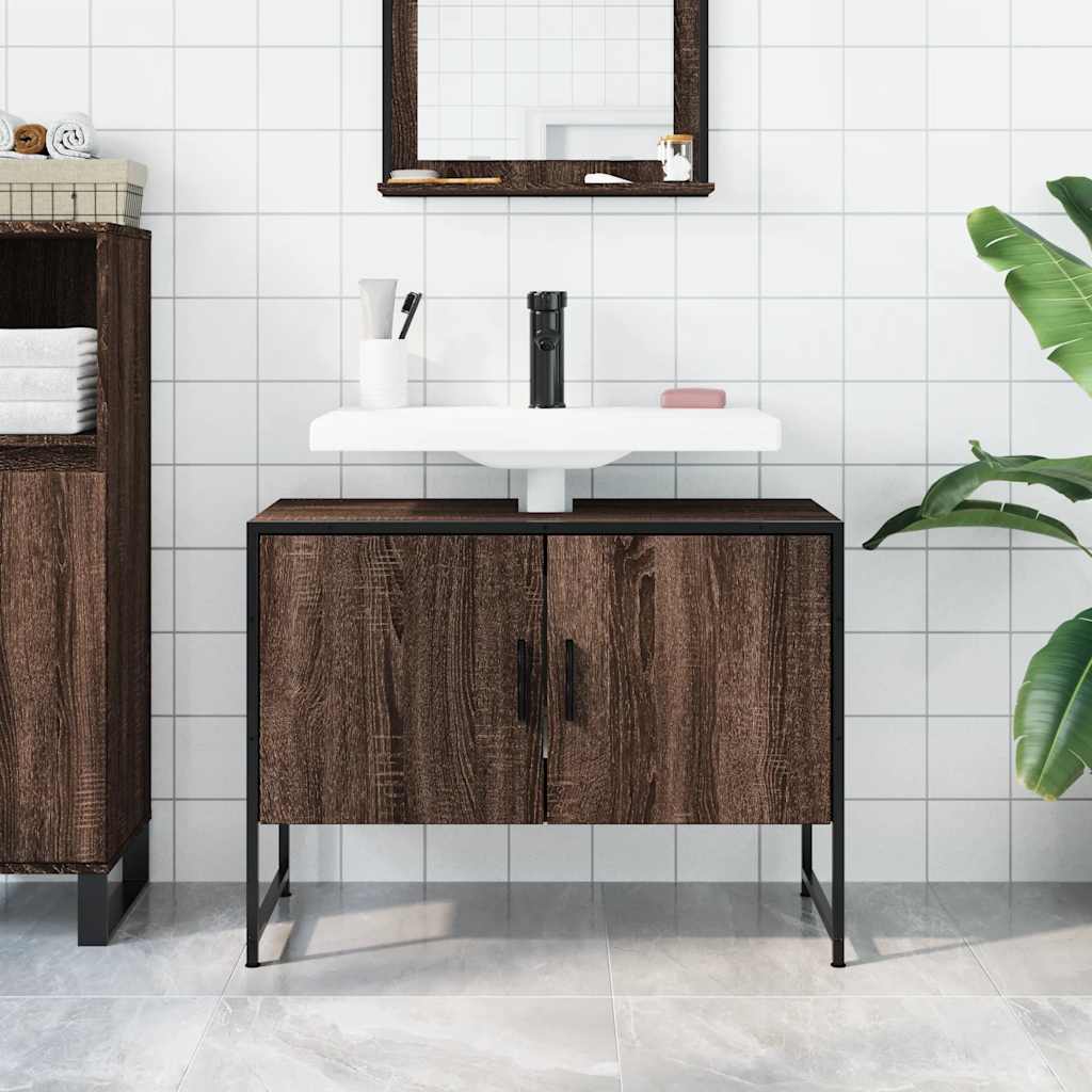 vidaXL Dulap chiuveta de baie, stejar maro, 80x33x60 cm, lemn compozit vidaXL Dulap chiuveta de baie, stejar maro, 80x33x60 cm, lemn compozit