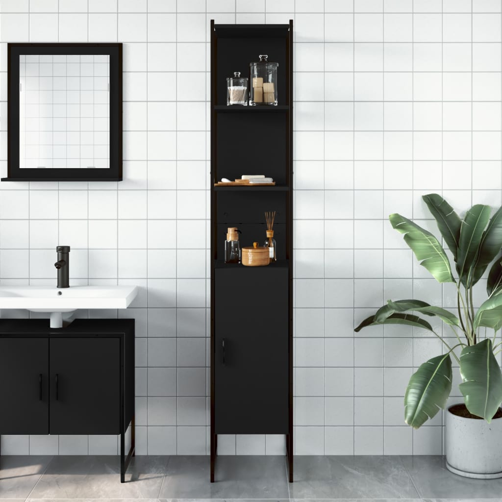 vidaXL Dulap de baie, negru, 33x33x185,5 cm, lemn prelucrat vidaXL Dulap de baie, negru, 33x33x185,5 cm, lemn prelucrat