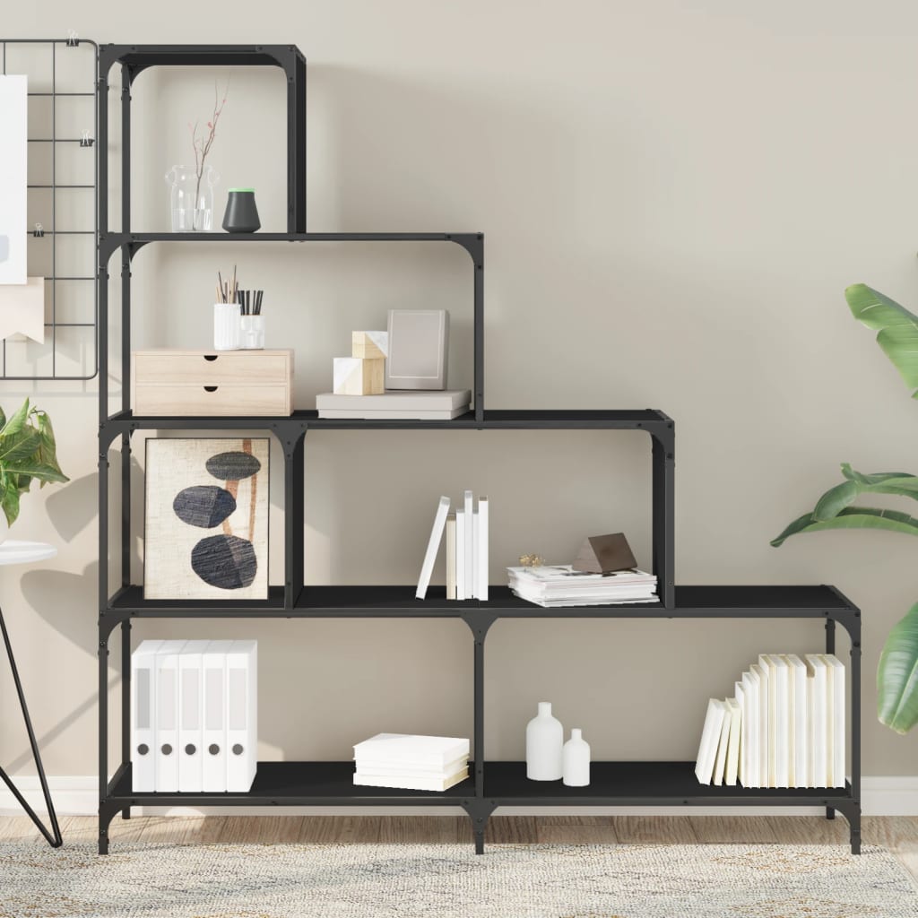 vidaXL Bibliotecă cu 4 niveluri negru 139x33,5x149 cm lemn vidaXL Bibliotecă cu 4 niveluri negru 139x33,5x149 cm lemn