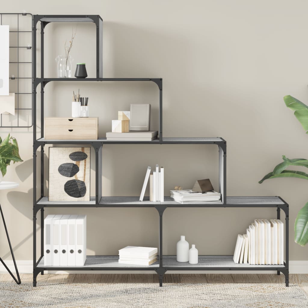 vidaXL Bibliotecă cu 4 niveluri gri sonoma 139x33,5x149 cm lemn vidaXL Bibliotecă cu 4 niveluri gri sonoma 139x33,5x149 cm lemn