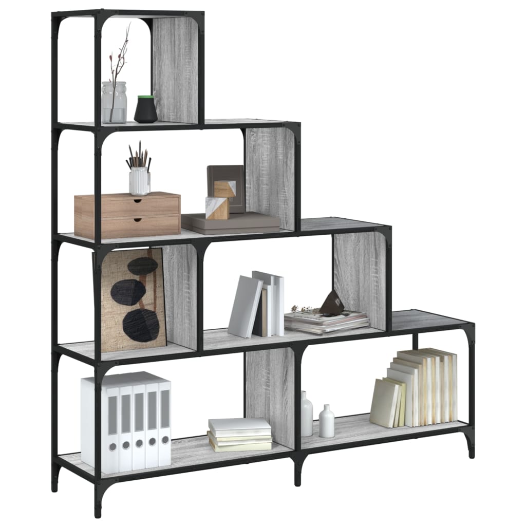vidaXL Bibliotecă cu 4 niveluri gri sonoma 139x33,5x149 cm lemn vidaXL Bibliotecă cu 4 niveluri gri sonoma 139x33,5x149 cm lemn