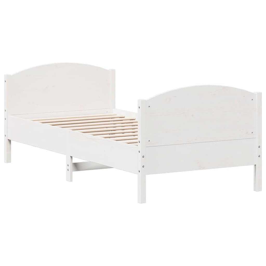 vidaXL Cadru de pat fără saltea, alb, 75x190 cm, lemn masiv de pin