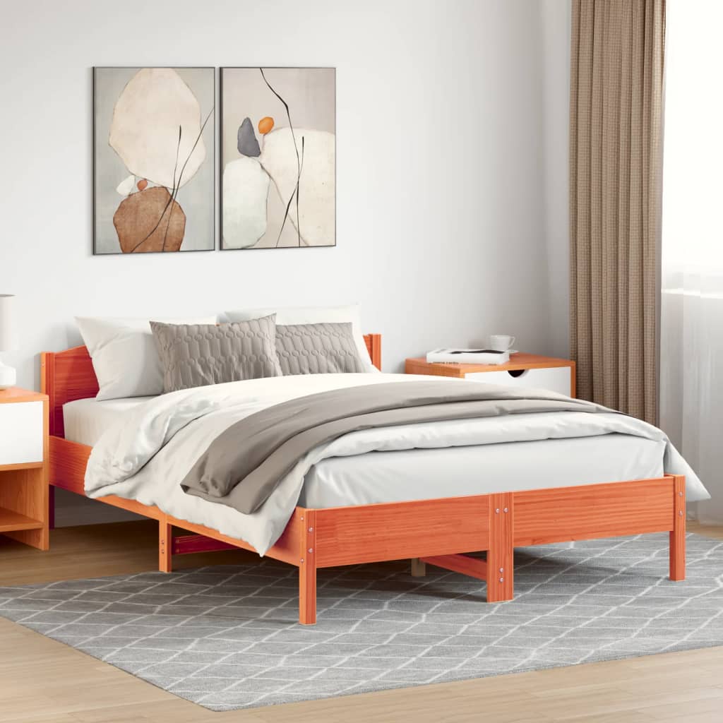 vidaXL Cadru de pat fără saltea, maro ceruit 140x200 cm lemn masiv pin vidaXL Cadru de pat fără saltea, maro ceruit 140x200 cm lemn masiv pin